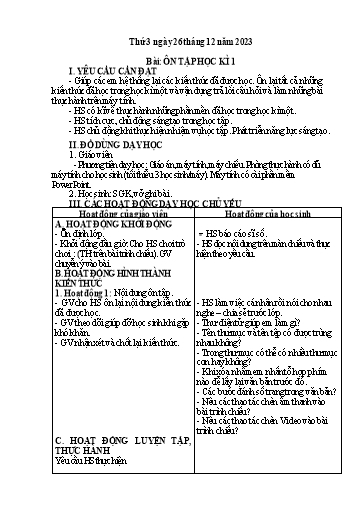 Giáo án Tin học Lớp 6 - Tuần 17, Bài: Ôn tập học kì I - Năm học 2023-2024