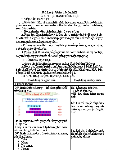 Giáo án Tin học Lớp 8 (Cánh diều) - Tuần 10, Bài 5: Thực hành tổng hợp - Năm học 2023-2024