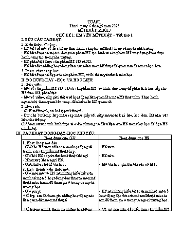 Kế hoạch bài dạy Mĩ thuật Tiểu học - Tuần 1 - Năm học 2023-2024