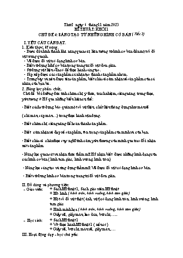 Kế hoạch bài dạy Mĩ thuật Tiểu học - Tuần 10 - Năm học 2023-2024