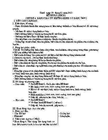 Kế hoạch bài dạy Mĩ thuật Tiểu học - Tuần 12 - Năm học 2023-2024