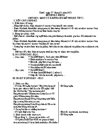 Kế hoạch bài dạy Mĩ thuật Tiểu học - Tuần 13 - Năm học 2023-2024