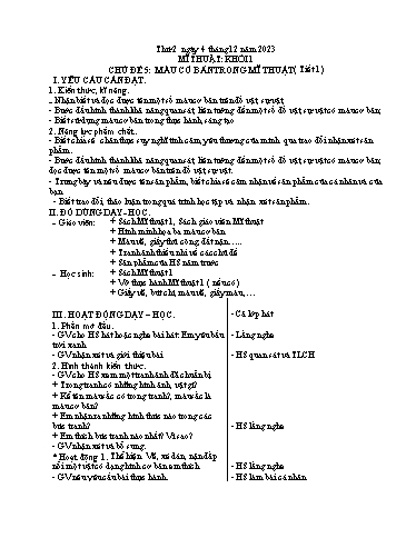 Kế hoạch bài dạy Mĩ thuật Tiểu học - Tuần 14 - Năm học 2023-2024
