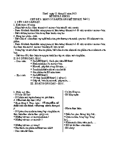 Kế hoạch bài dạy Mĩ thuật Tiểu học - Tuần 15 - Năm học 2023-2024