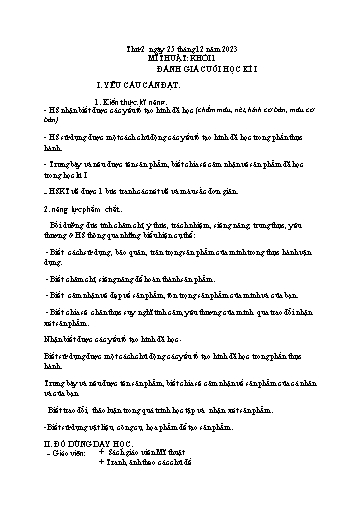 Kế hoạch bài dạy Mĩ thuật Tiểu học - Tuần 17 - Năm học 2023-2024