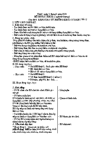 Kế hoạch bài dạy Mĩ thuật Tiểu học - Tuần 18 - Năm học 2023-2024