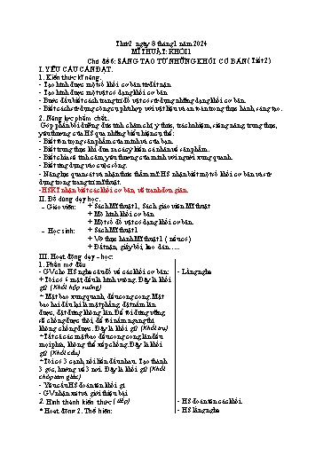 Kế hoạch bài dạy Mĩ thuật Tiểu học - Tuần 19 - Năm học 2023-2024