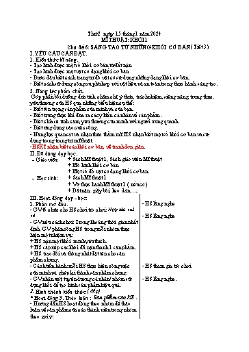 Kế hoạch bài dạy Mĩ thuật Tiểu học - Tuần 20 - Năm học 2023-2024