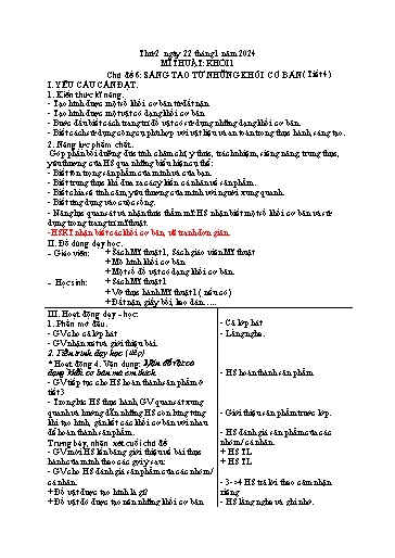 Kế hoạch bài dạy Mĩ thuật Tiểu học - Tuần 21 - Năm học 2023-2024