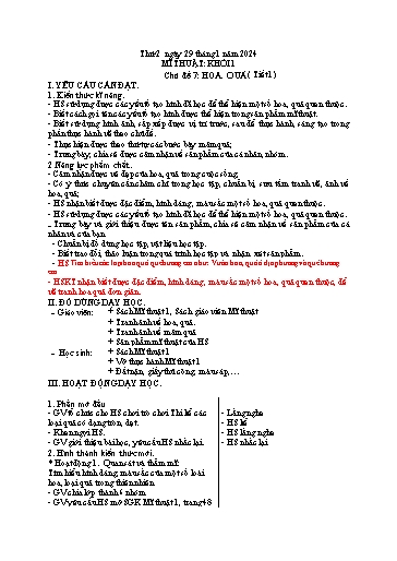 Kế hoạch bài dạy Mĩ thuật Tiểu học - Tuần 22 - Năm học 2023-2024