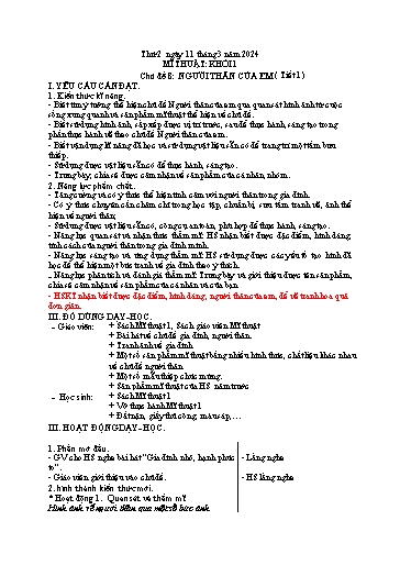 Kế hoạch bài dạy Mĩ thuật Tiểu học - Tuần 26 - Năm học 2023-2024