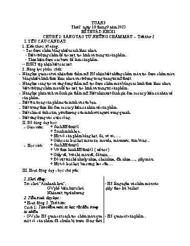 Kế hoạch bài dạy Mĩ thuật Tiểu học - Tuần 3 - Năm học 2023-2024