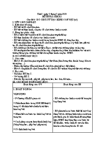 Kế hoạch bài dạy Mĩ thuật Tiểu học - Tuần 33 - Năm học 2023-2024