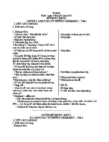 Kế hoạch bài dạy Mĩ thuật Tiểu học - Tuần 5 - Năm học 2023-2024