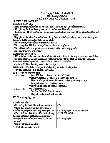 Kế hoạch bài dạy Mĩ thuật Tiểu học - Tuần 6 - Năm học 2023-2024