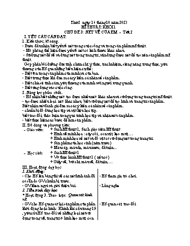 Kế hoạch bài dạy Mĩ thuật Tiểu học - Tuần 7 - Năm học 2023-2024