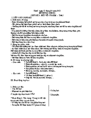 Kế hoạch bài dạy Mĩ thuật Tiểu học - Tuần 8 - Năm học 2023-2024
